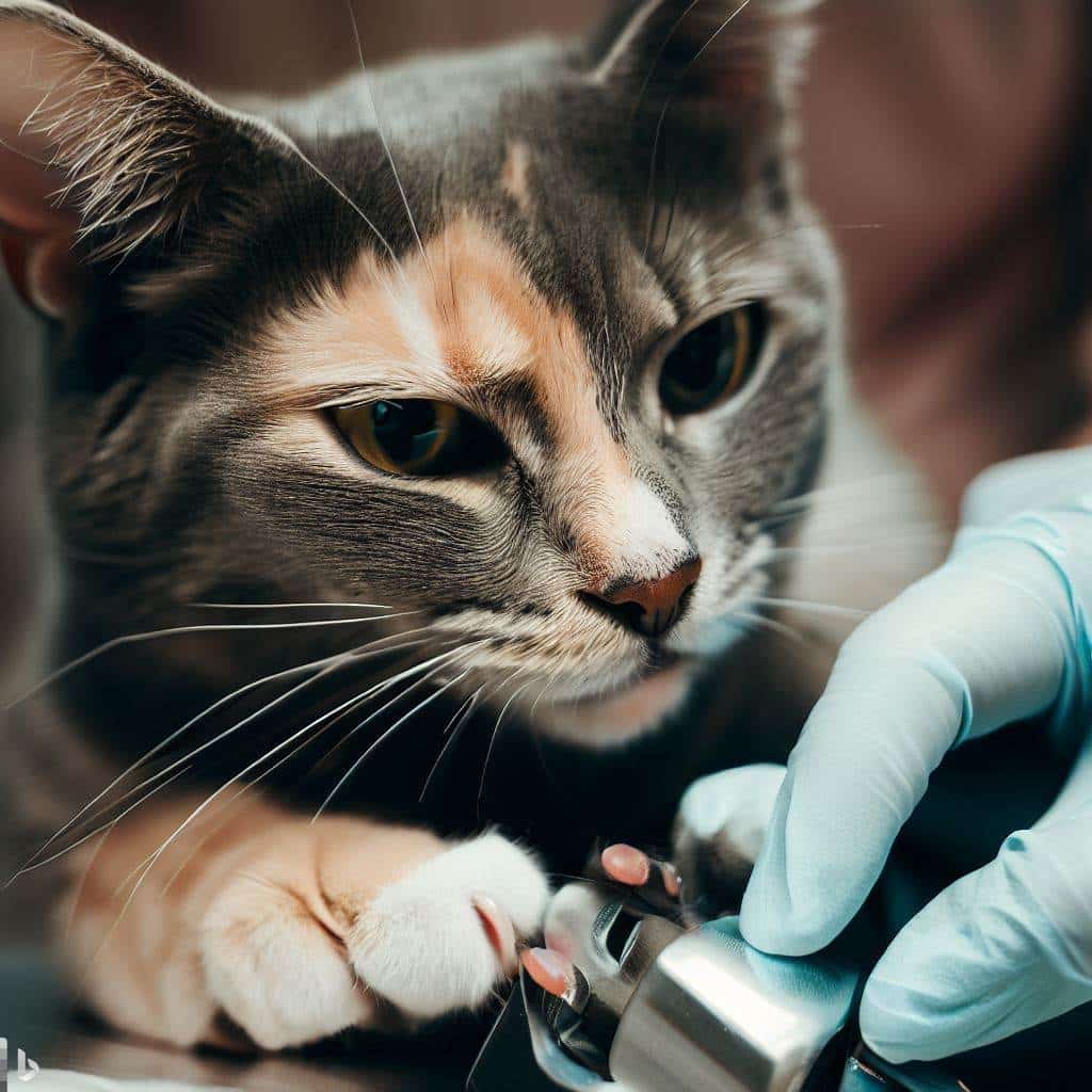 gato recibiendo un corte de uñas