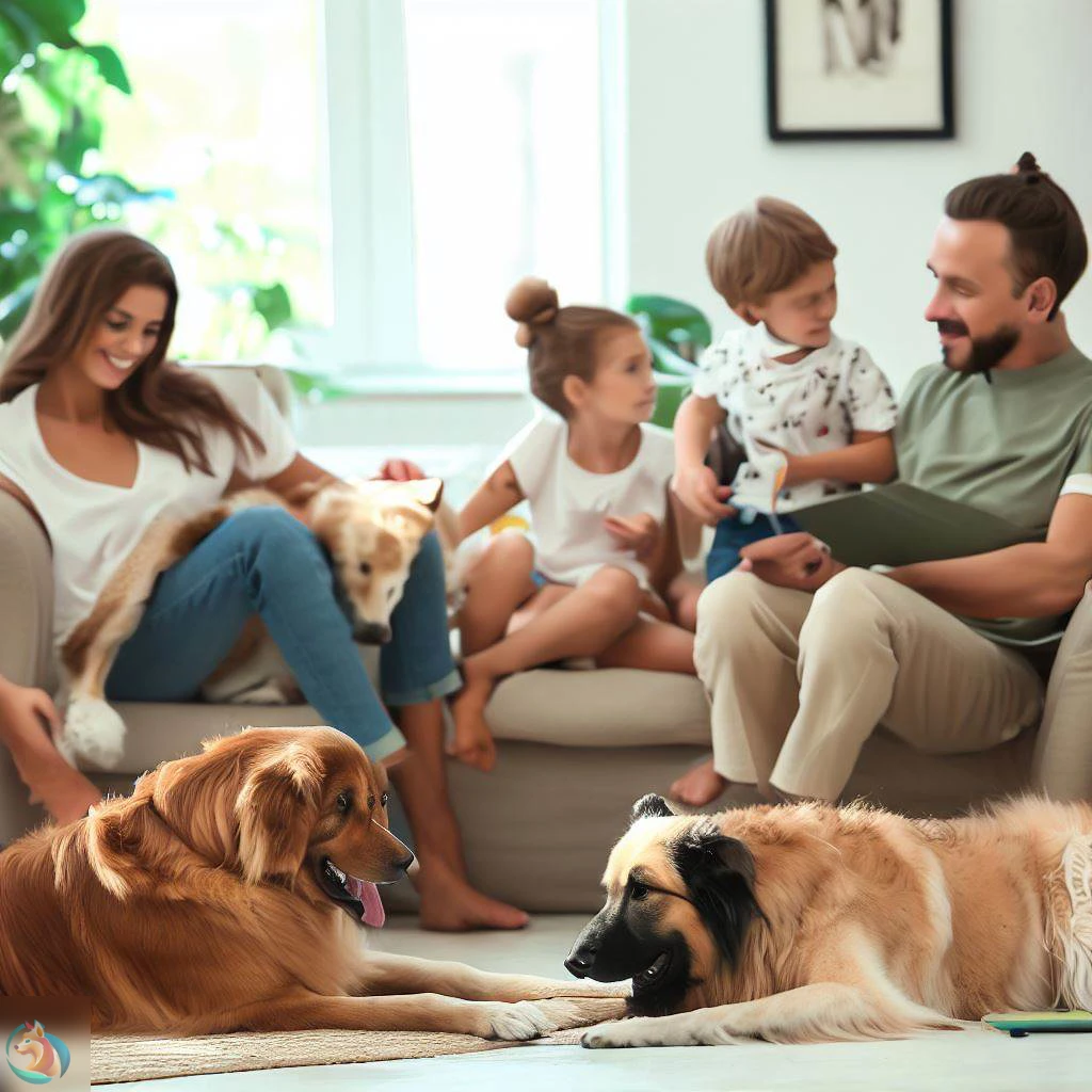 niños y perros disfrutando juntos en casa