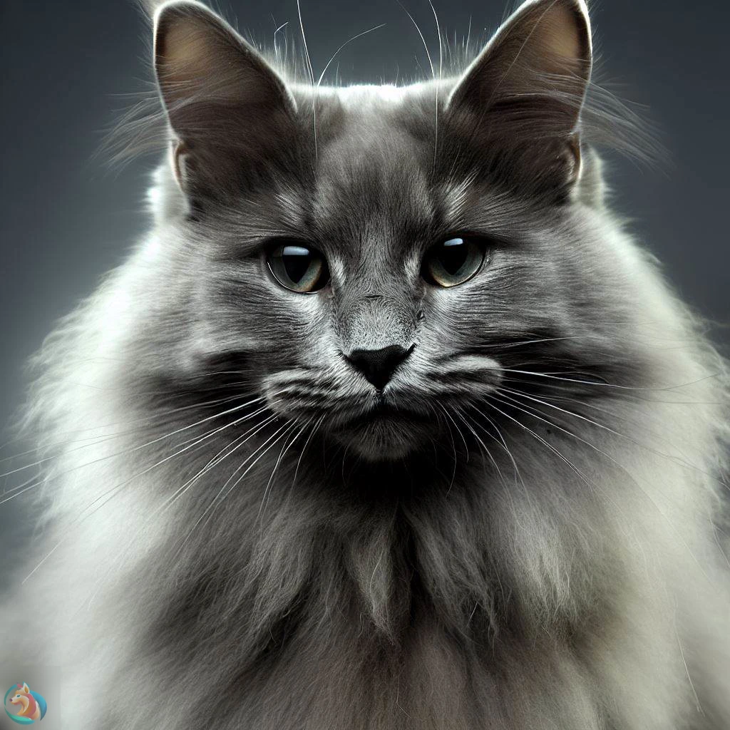 un gato nebelung con su pelaje largo y gris como la niebla