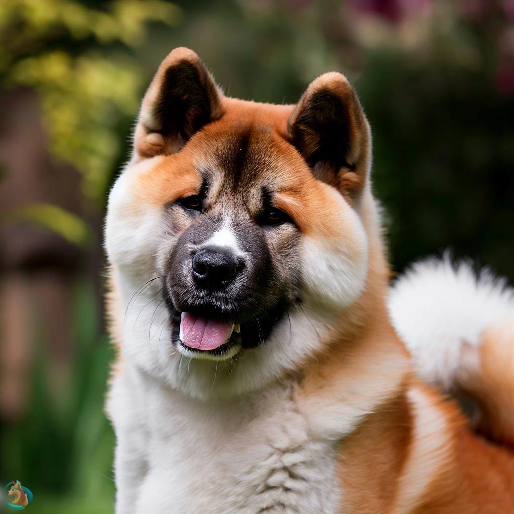 perro akita posando en un jardín