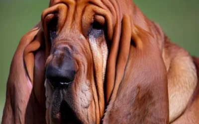 un bloodhound con sus características orejas largas y piel arrugada