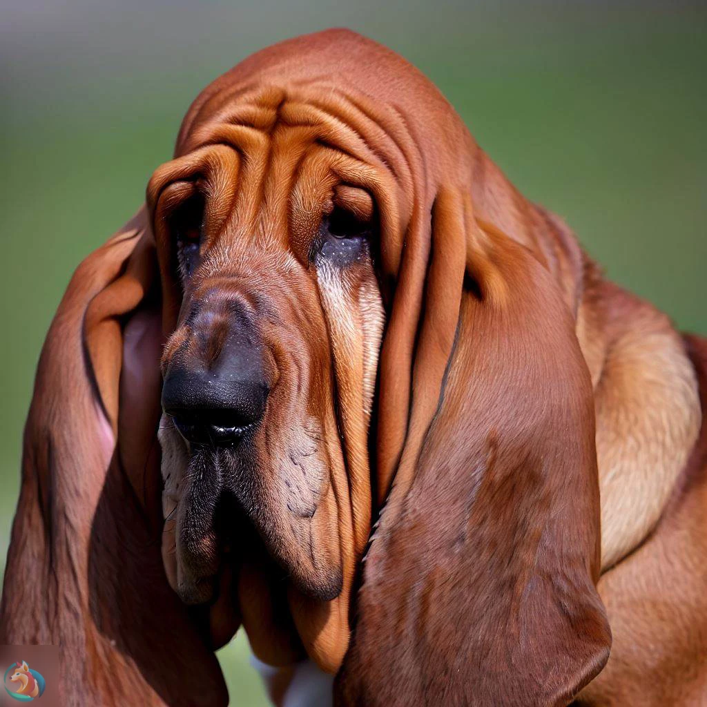 un bloodhound con sus características orejas largas y piel arrugada