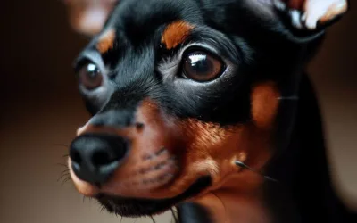 un pinscher miniatura mostrando su actitud valiente