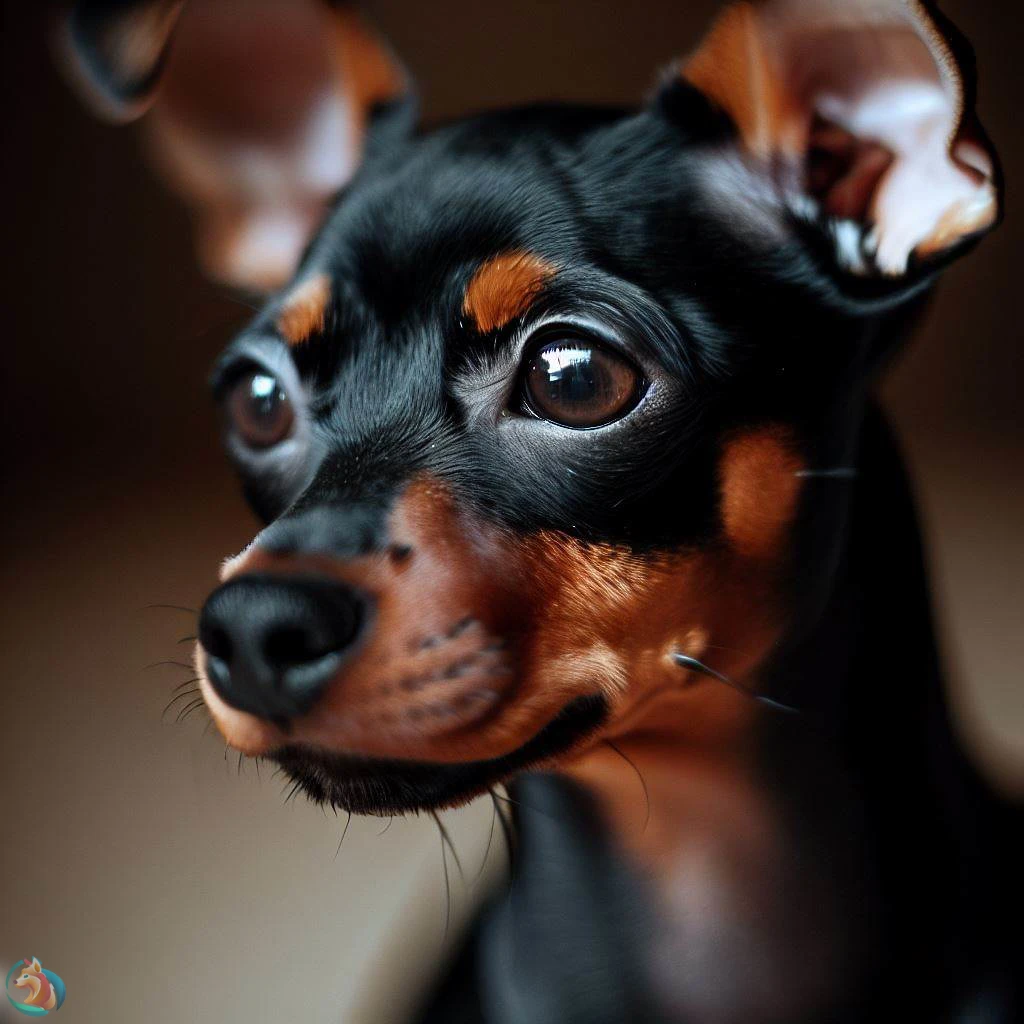 un pinscher miniatura mostrando su actitud valiente